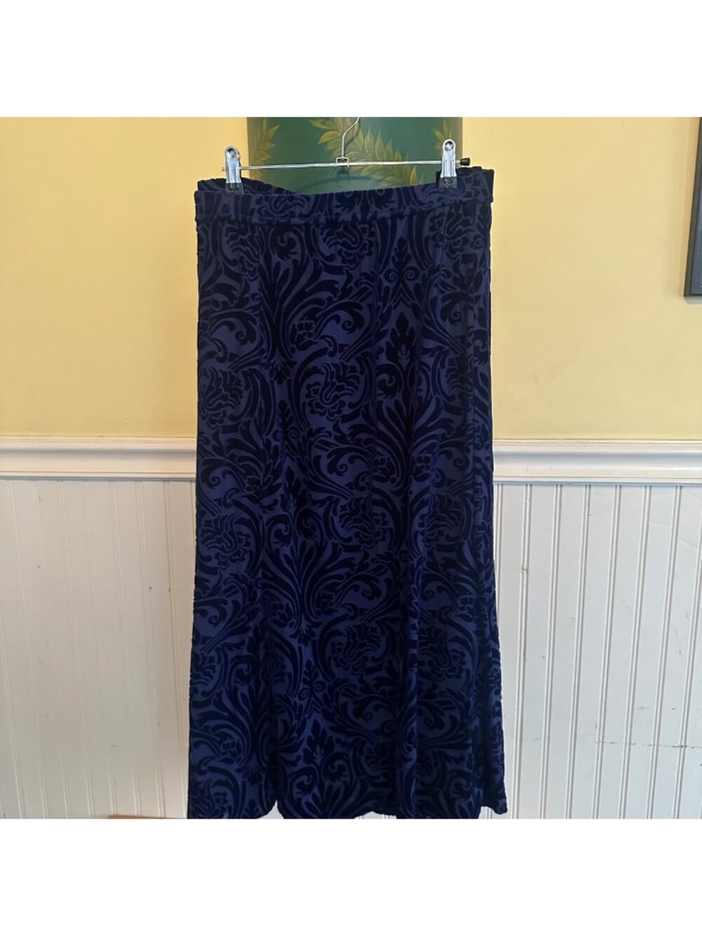 Bob Mackie Wearable Art Velvet Maxi Skirt Blue Damask Pattern 1X